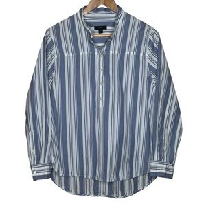 🩷J.Crew women popover striped coastal long sleeve shirt size 8 Medium